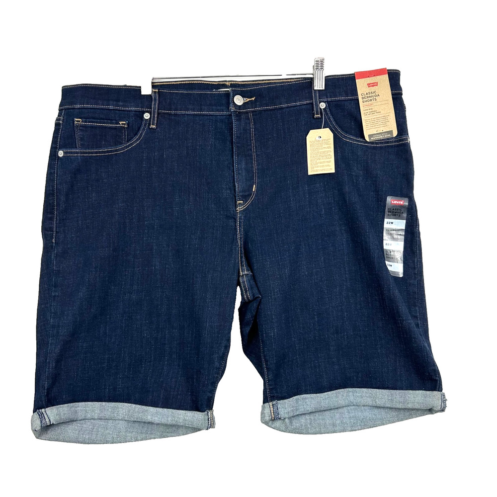 Levis Classic Bermuda Shorts Womens 22W‎ Dark Wash Denim Cuffed Hem New